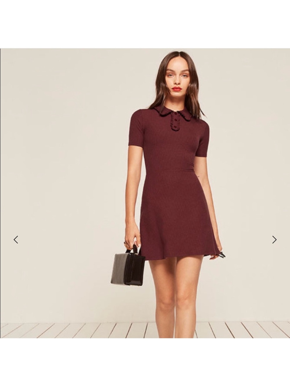 Reformation Short-Sleeve A-Line Dress in Deep Wine